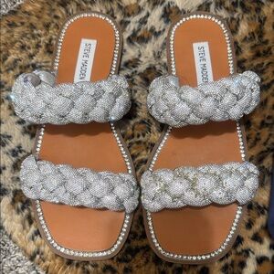 Steve Madden Sparkling Silver Braided Sandals